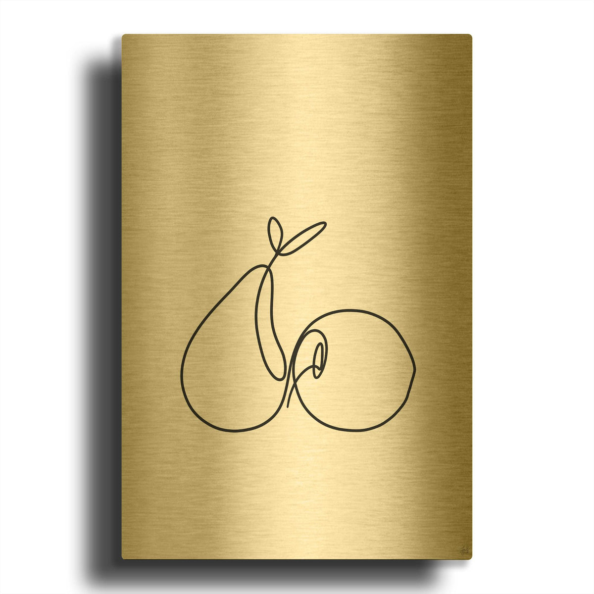 'Still Life Pear and Apple' By Line and Brush Gold Metal Wall Art