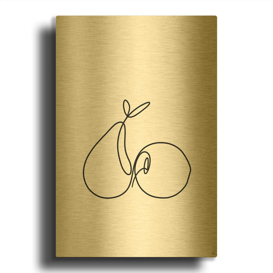 'Still Life Pear and Apple' By Line and Brush Gold Metal Wall Art