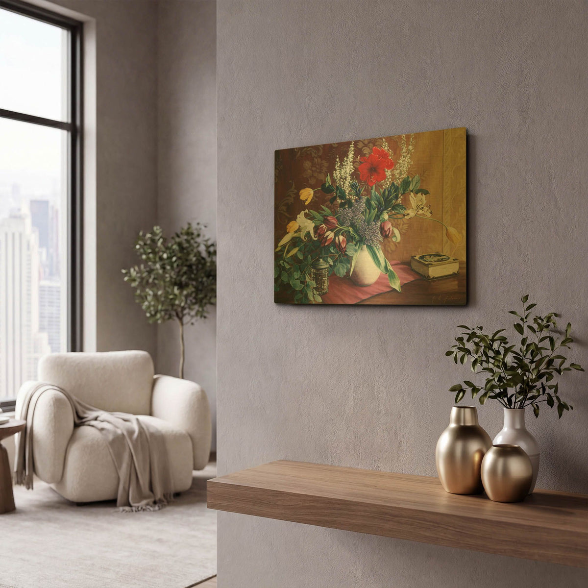 'Evening Bouquet with Toffee Box' By Robin Anderson Gold Metal Wall Art