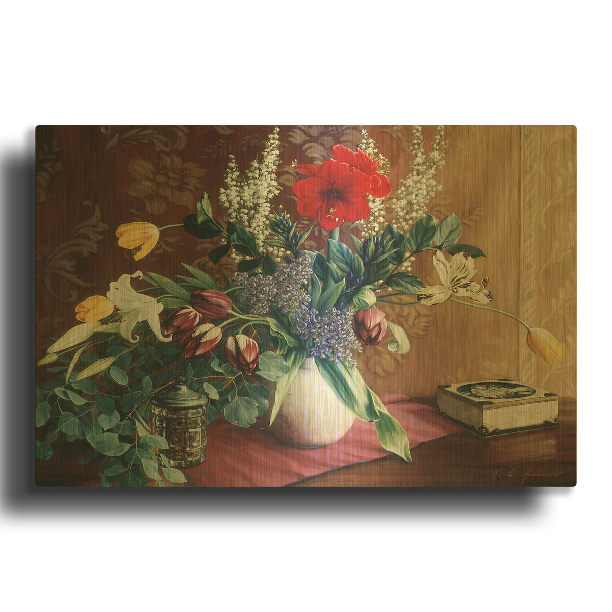 'Evening Bouquet with Toffee Box' By Robin Anderson Gold Metal Wall Art