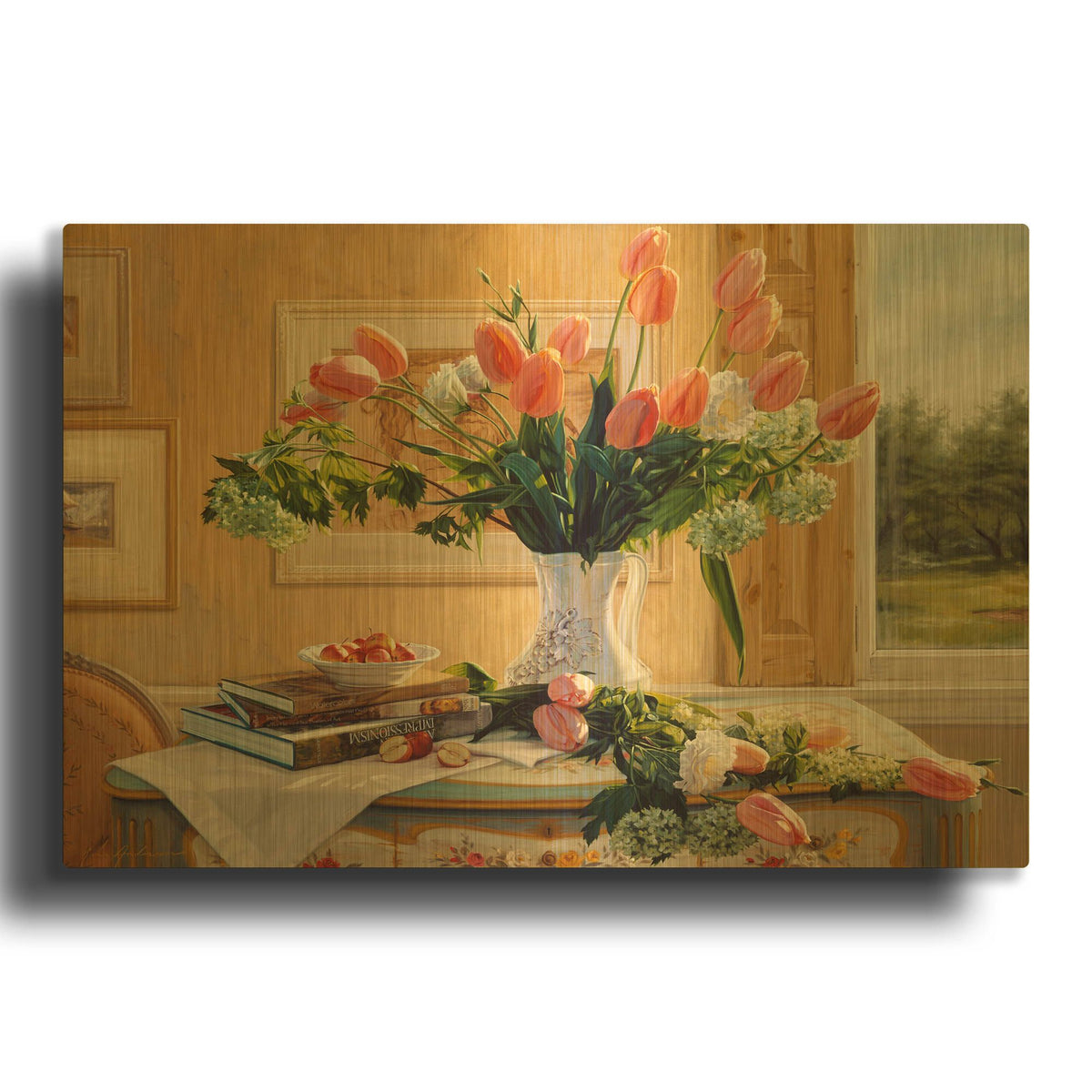 'French Tulips and Crab Apples' By Robin Anderson Gold Metal Wall Art