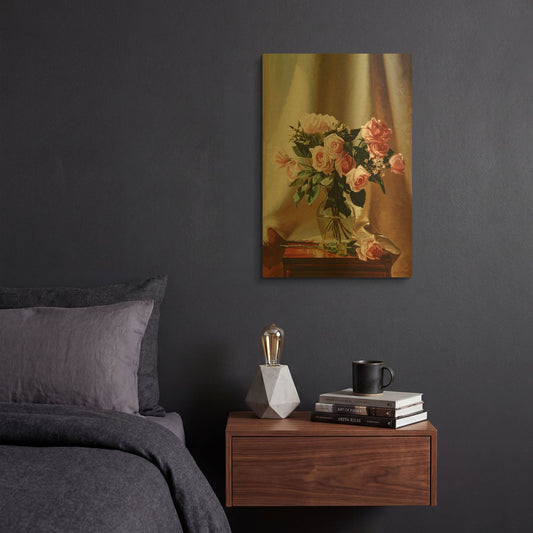 'Pink Roses' By Robin Anderson Gold Metal Wall Art