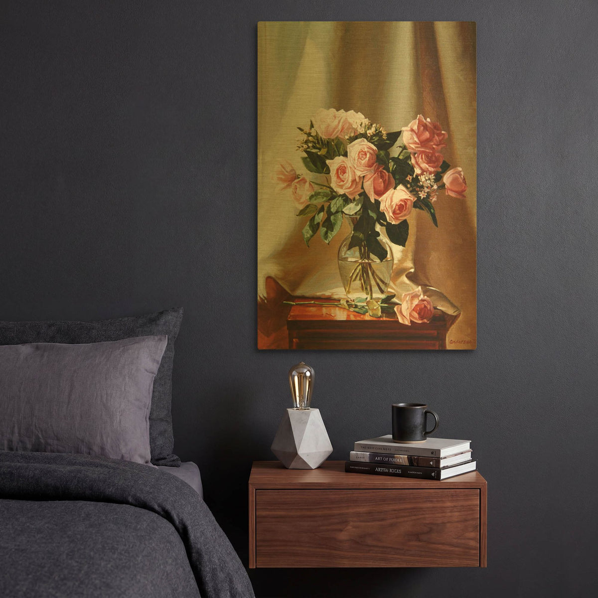 'Pink Roses' By Robin Anderson Gold Metal Wall Art