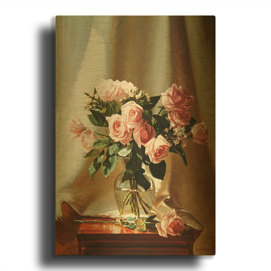 'Pink Roses' By Robin Anderson Gold Metal Wall Art