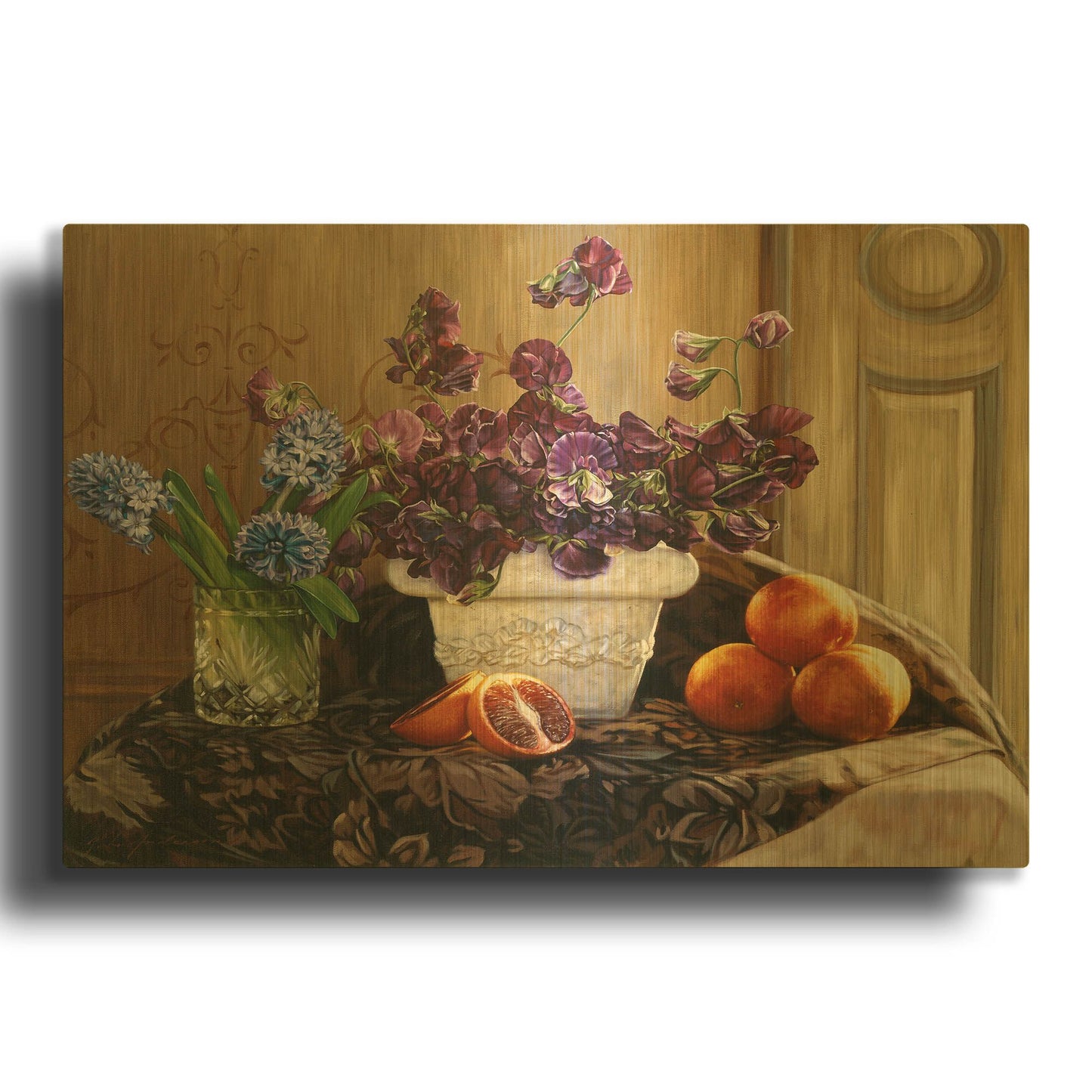'Sweet Peas And Blood Orange.' By Robin Anderson Gold Metal Wall Art