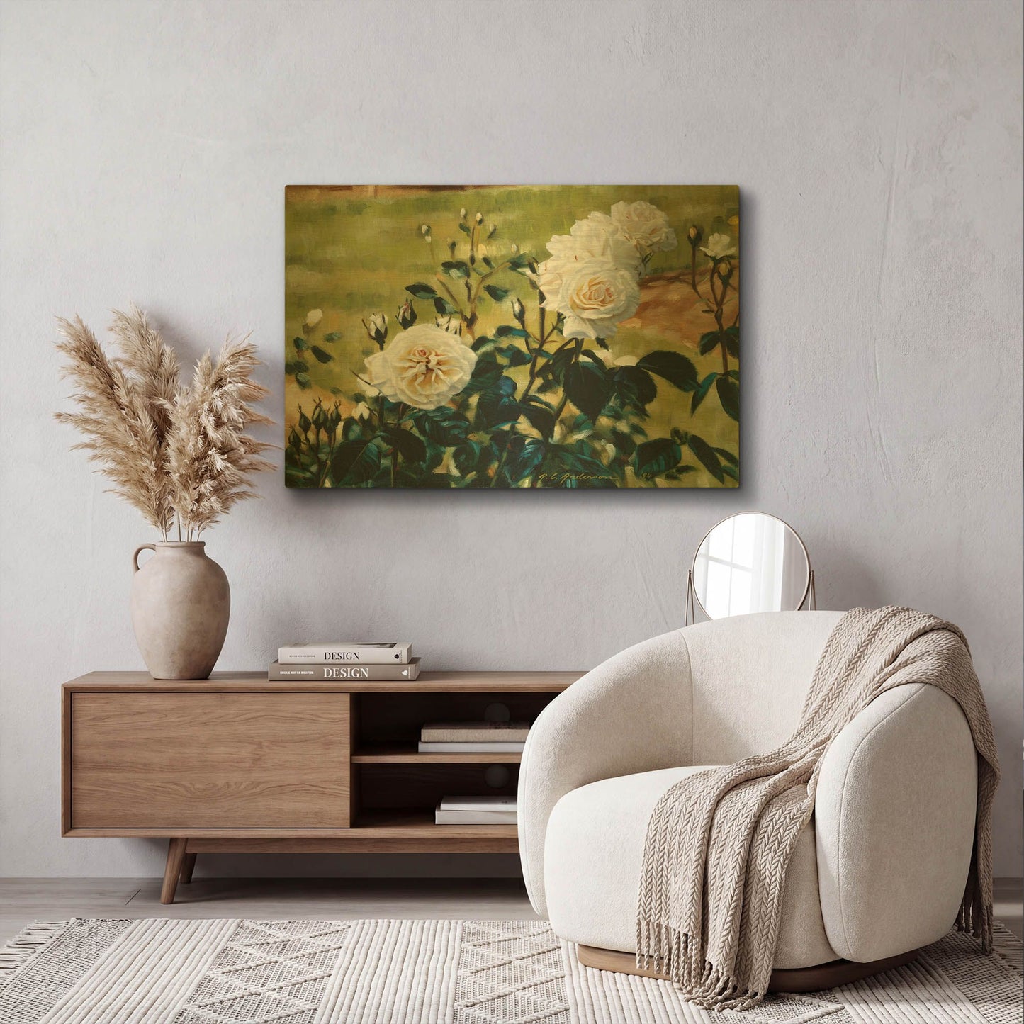 'White Roses' By Robin Anderson Gold Metal Wall Art
