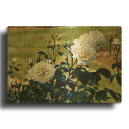 'White Roses' By Robin Anderson Gold Metal Wall Art