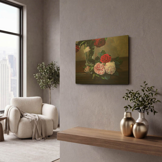 'Ruby And Peppermint Roses' By Robin Anderson Gold Metal Wall Art