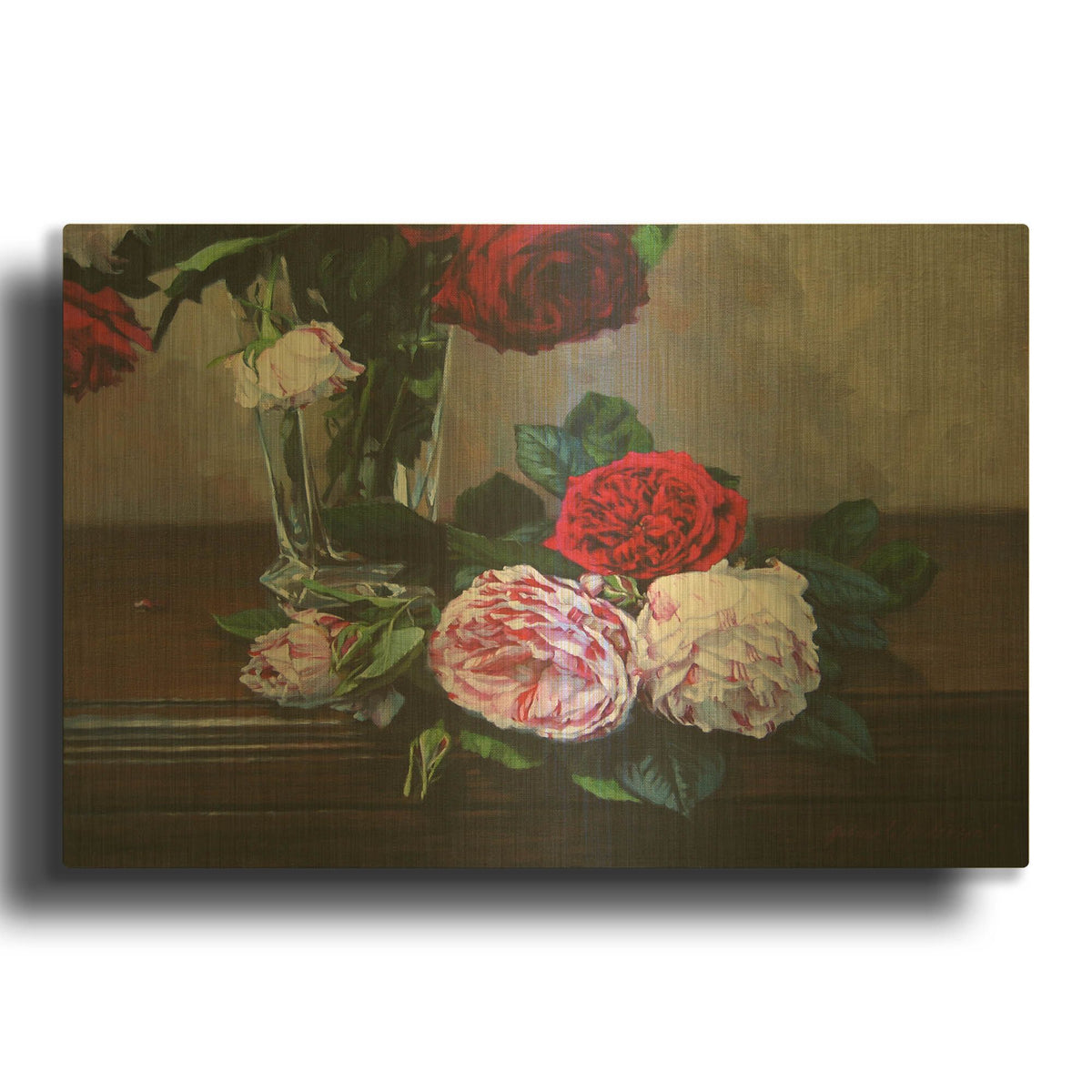 'Ruby And Peppermint Roses' By Robin Anderson Gold Metal Wall Art