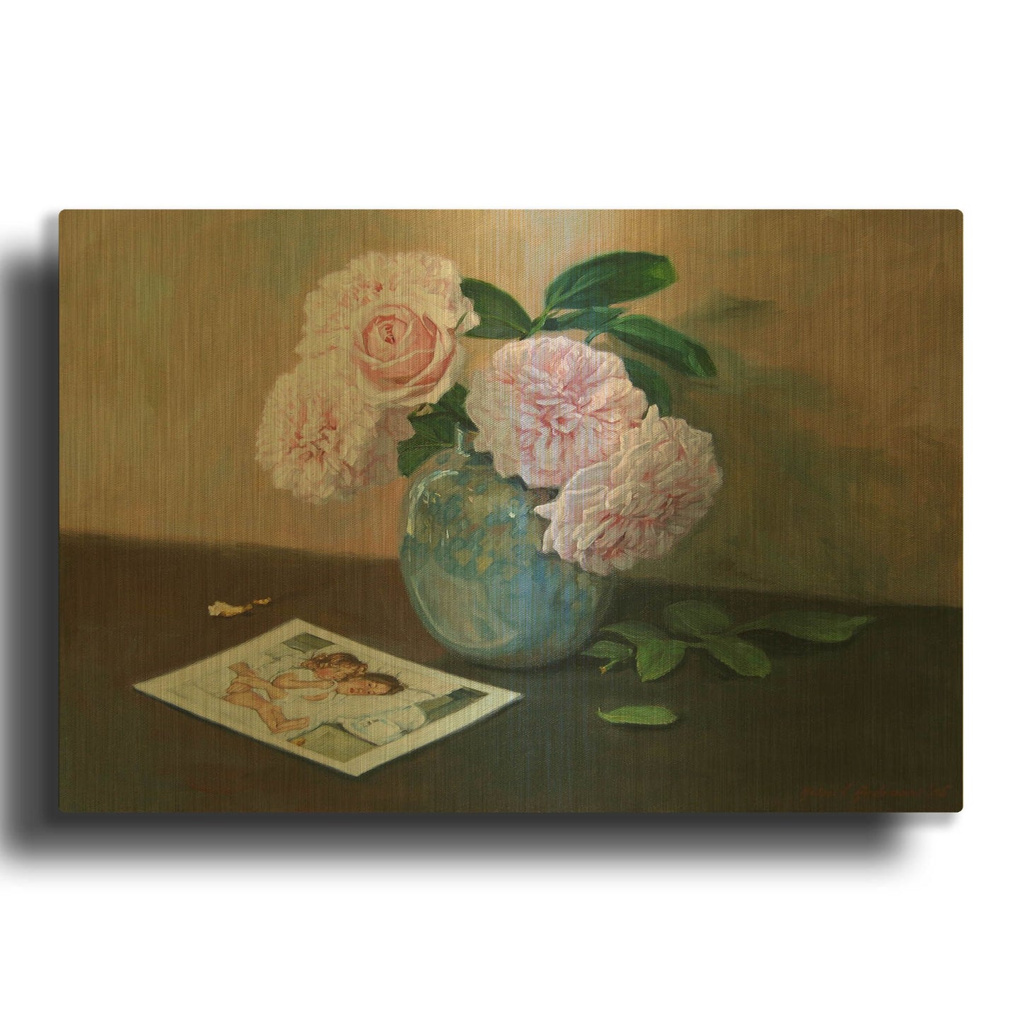 'Pink Floral' By Robin Anderson Gold Metal Wall Art