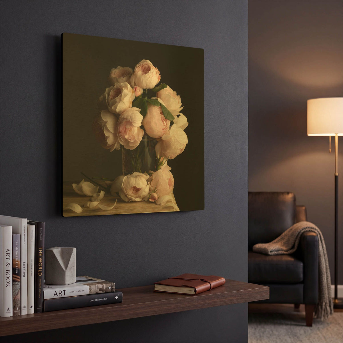 'Smitten by Roses Dark' By Leah McLean Gold Metal Wall Art