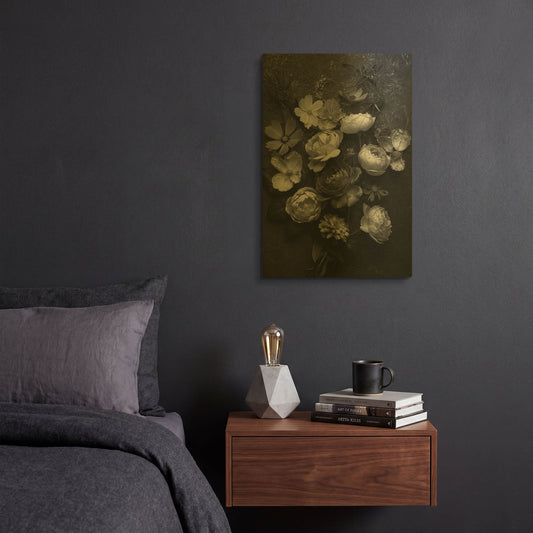 'A Monochrome Pocket Full of Posies' By Leah McLean Gold Metal Wall Art