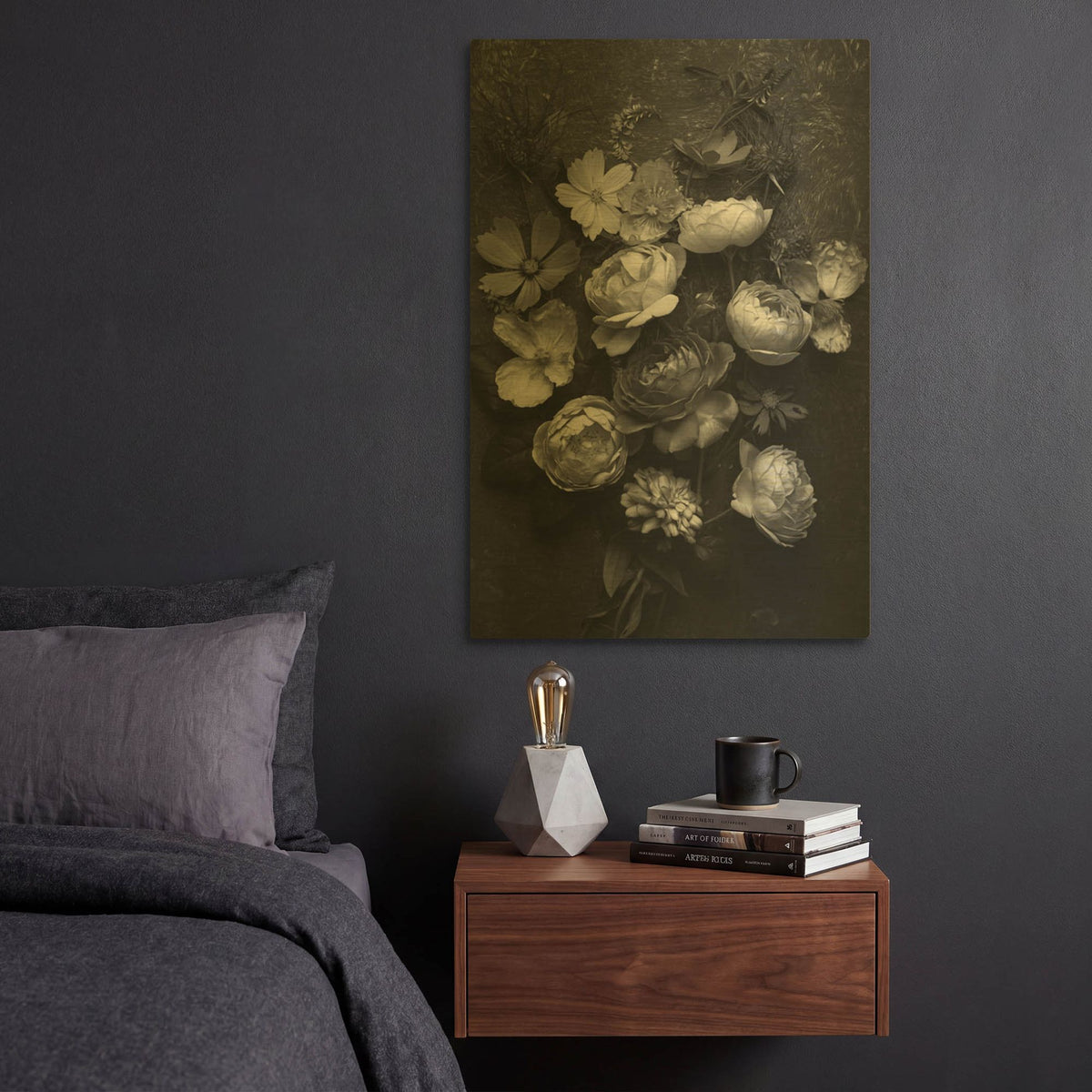 'A Monochrome Pocket Full of Posies' By Leah McLean Gold Metal Wall Art