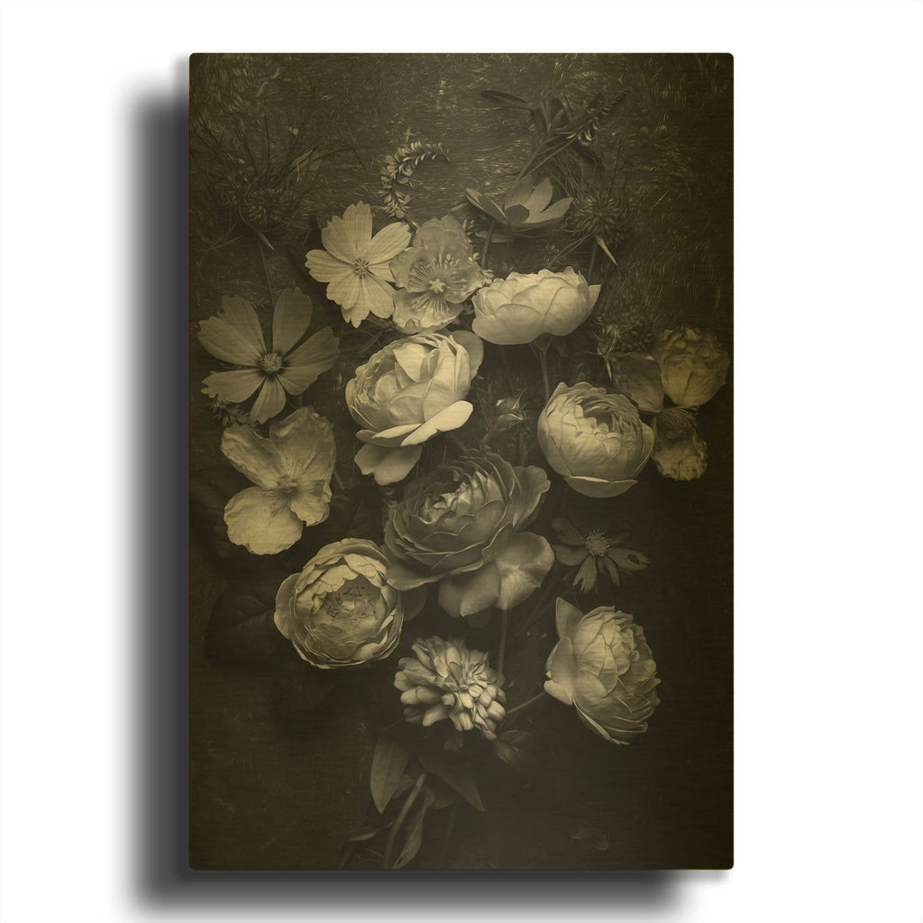 'A Monochrome Pocket Full of Posies' By Leah McLean Gold Metal Wall Art