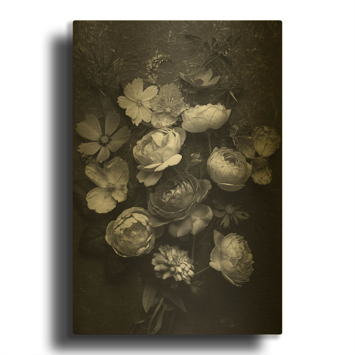 'A Monochrome Pocket Full of Posies' By Leah McLean Gold Metal Wall Art