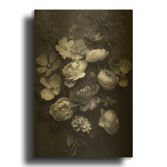 'A Monochrome Pocket Full of Posies' By Leah McLean Gold Metal Wall Art
