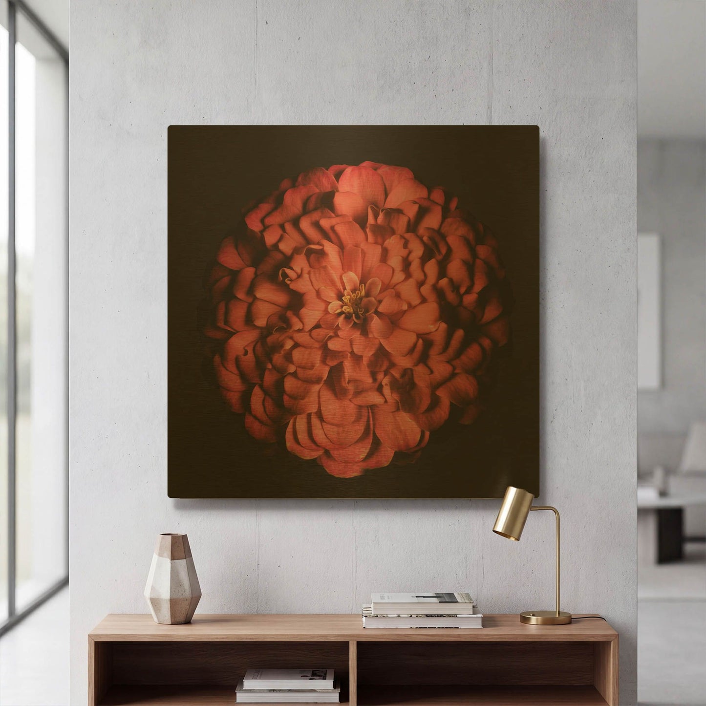 'Portrait of a Zinnia' By Leah McLean Gold Metal Wall Art