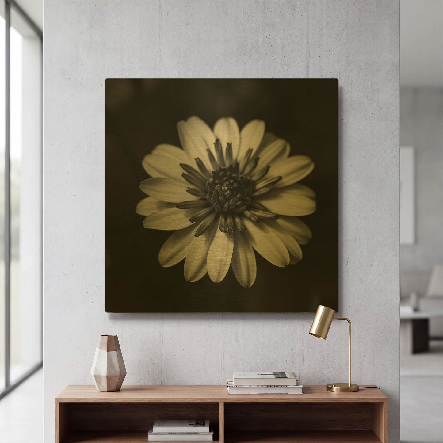 'Sunny Bloom Monochrome' By Leah McLean Gold Metal Wall Art