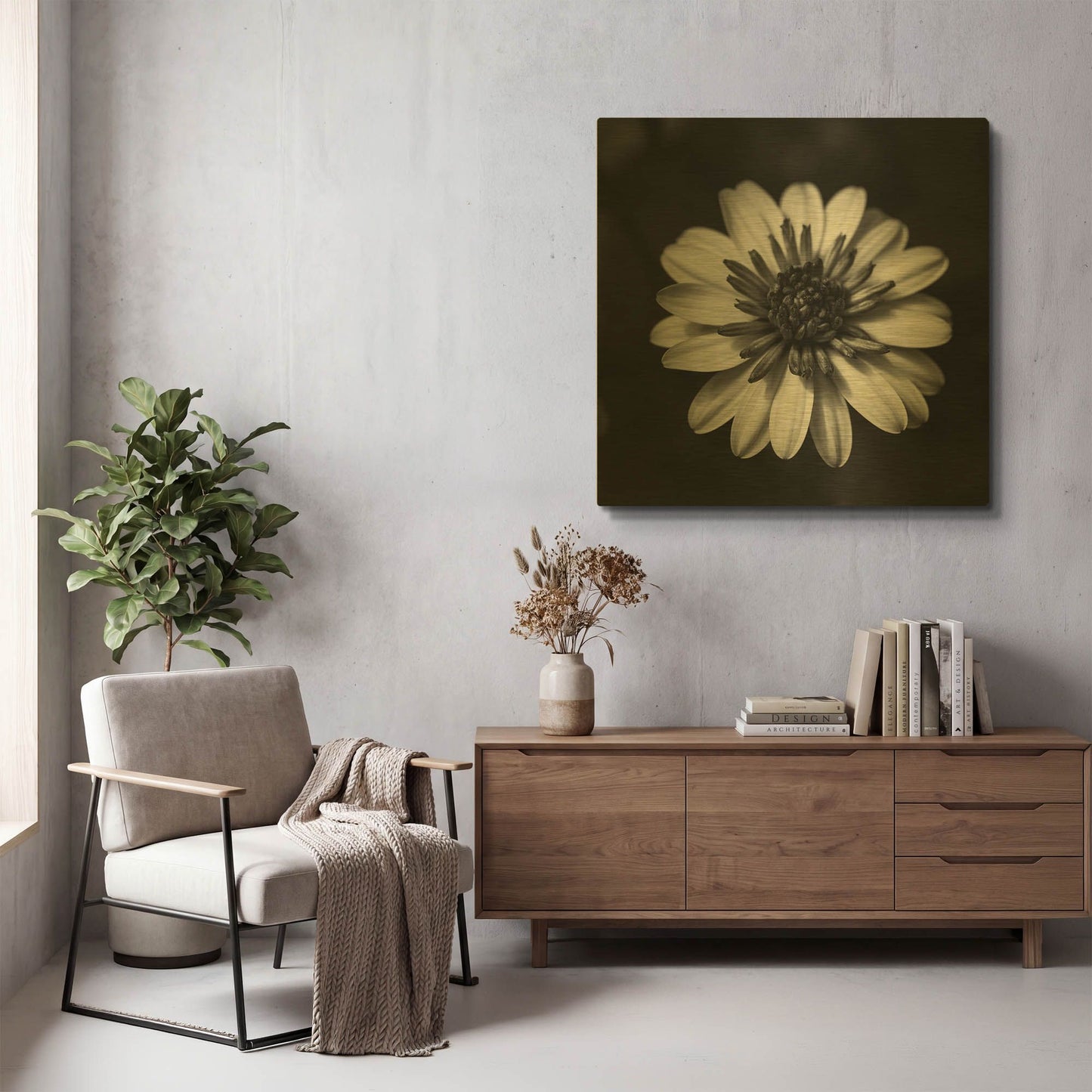 'Sunny Bloom Monochrome' By Leah McLean Gold Metal Wall Art
