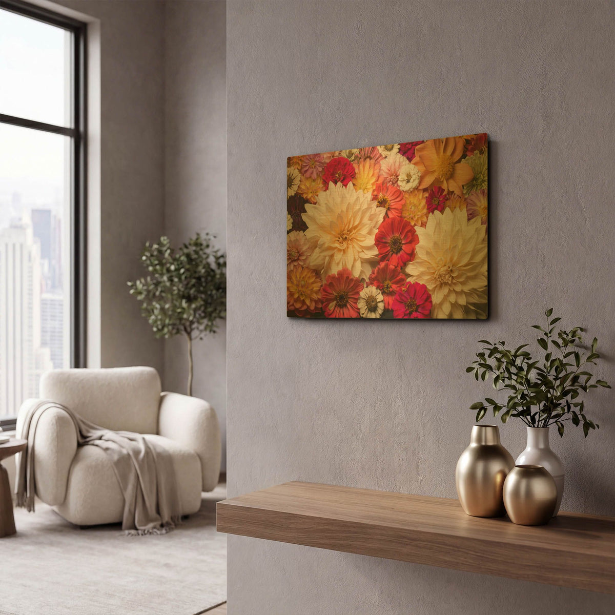 'Dahlia Dream Scape' By Leah McLean Gold Metal Wall Art