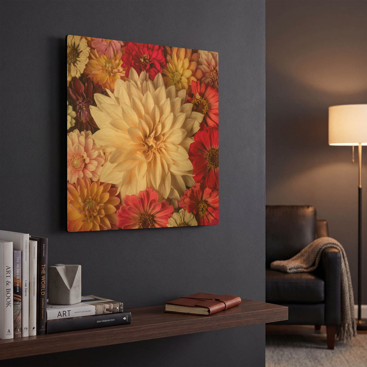 'Dahlia Waltz' By Leah McLean Gold Metal Wall Art