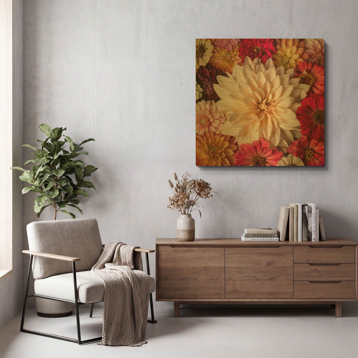 'Dahlia Waltz' By Leah McLean Gold Metal Wall Art