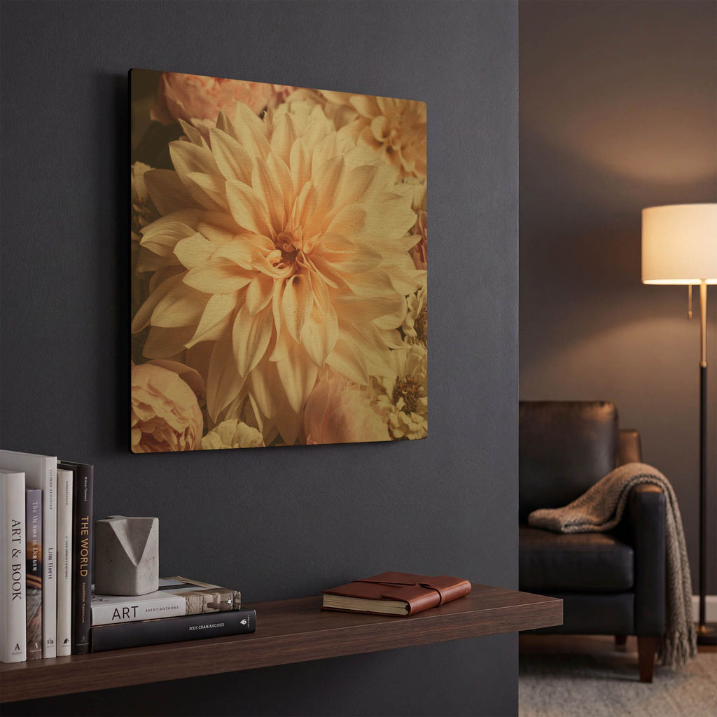 'Dahlia Whimsy' By Leah McLean Gold Metal Wall Art