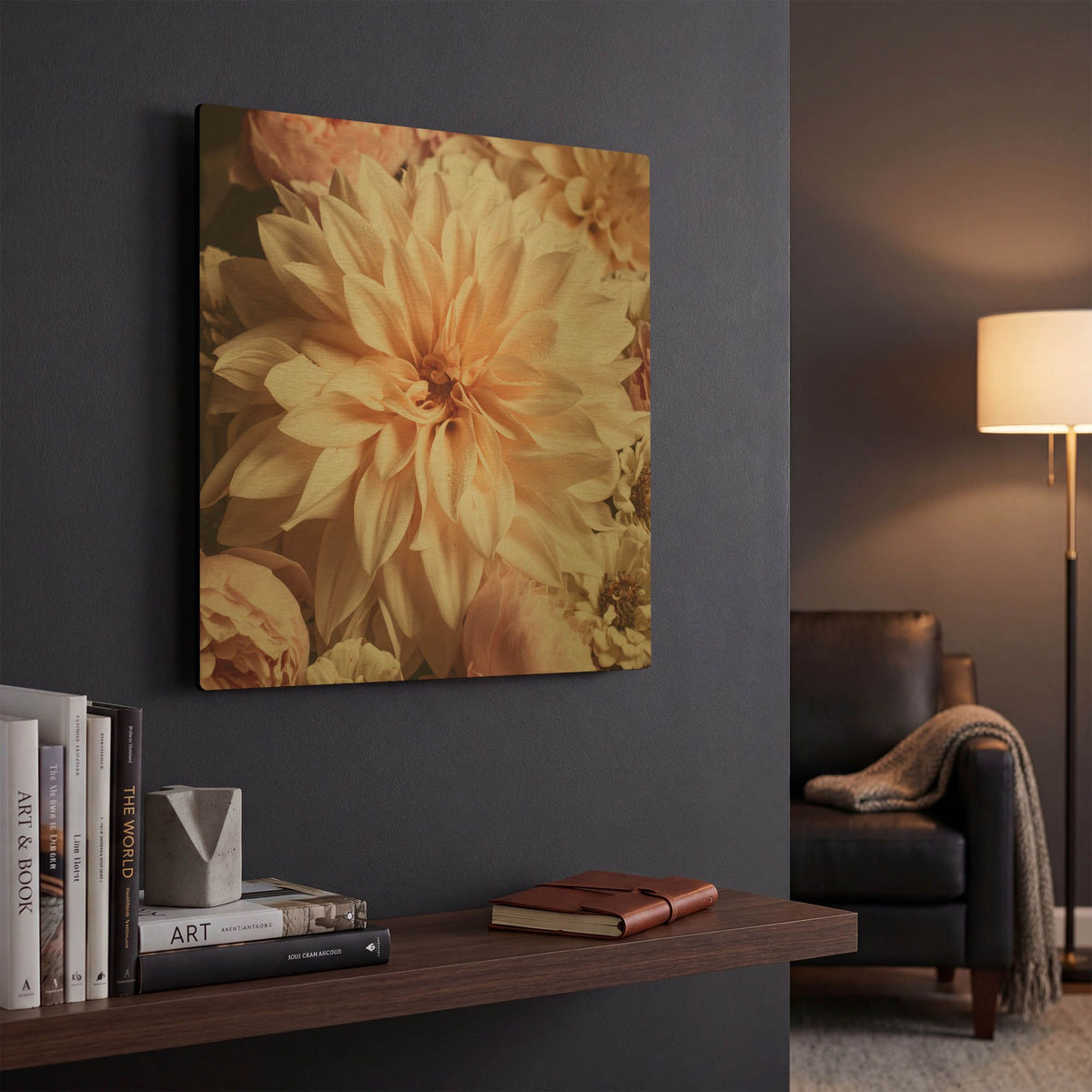 'Dahlia Whimsy' By Leah McLean Gold Metal Wall Art