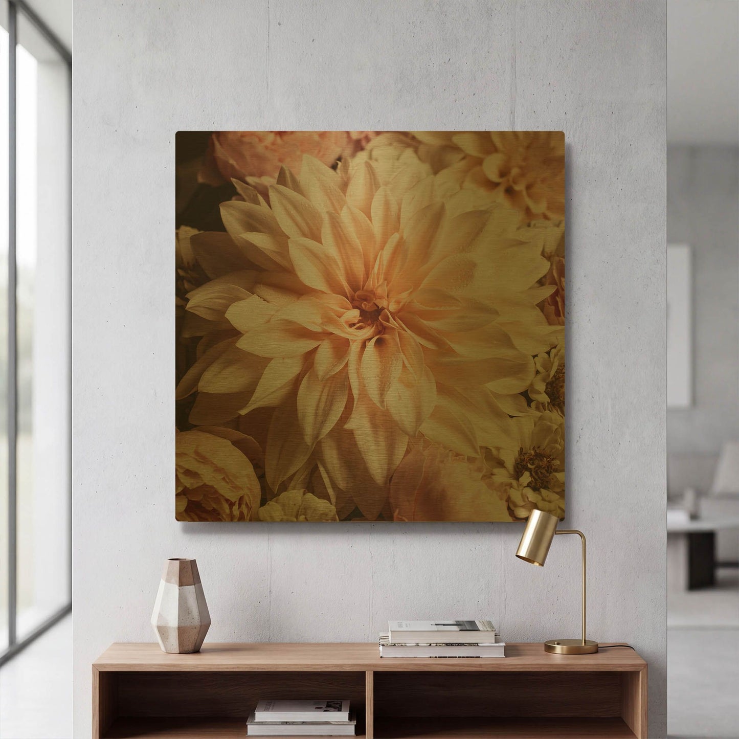 'Dahlia Whimsy' By Leah McLean Gold Metal Wall Art