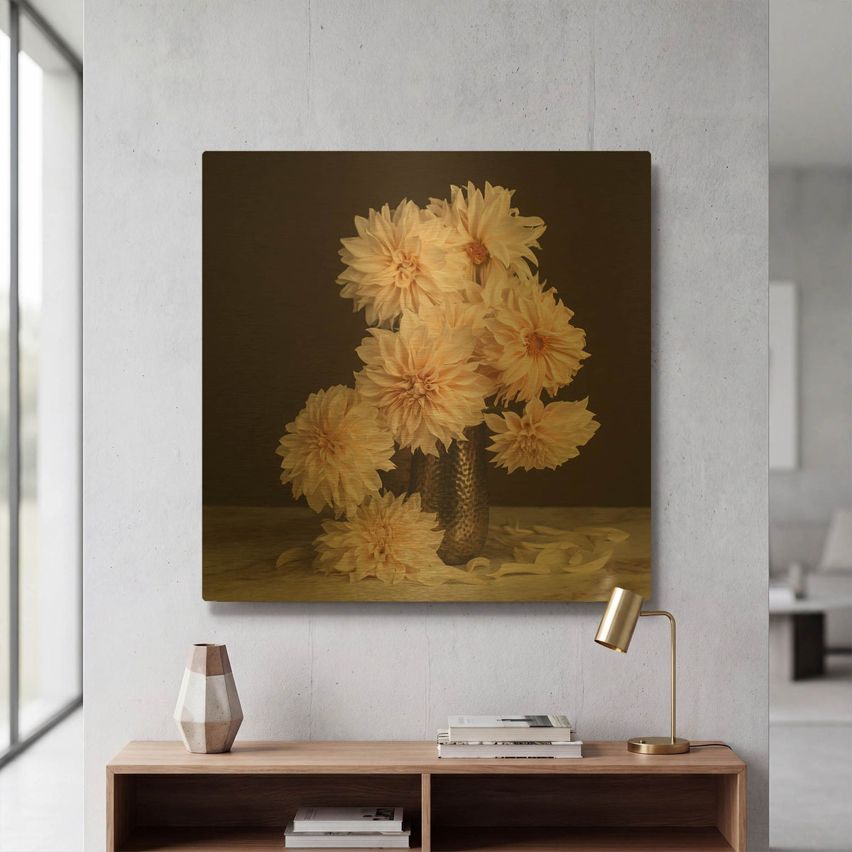 'Dahlia Cascade' By Leah McLean Gold Metal Wall Art