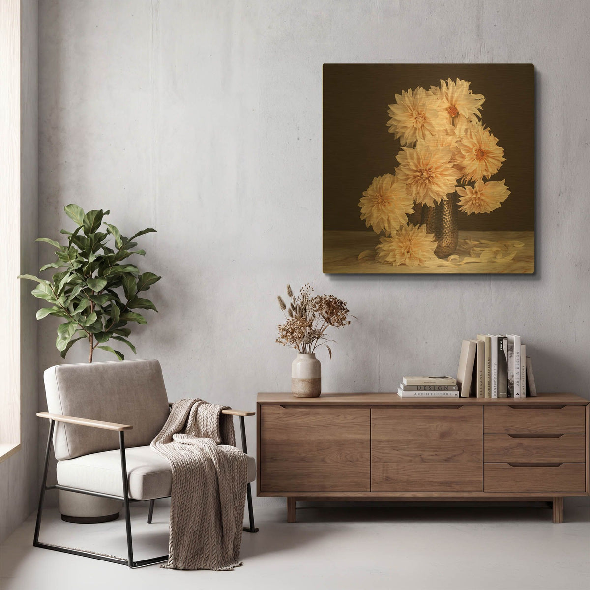 'Dahlia Cascade' By Leah McLean Gold Metal Wall Art