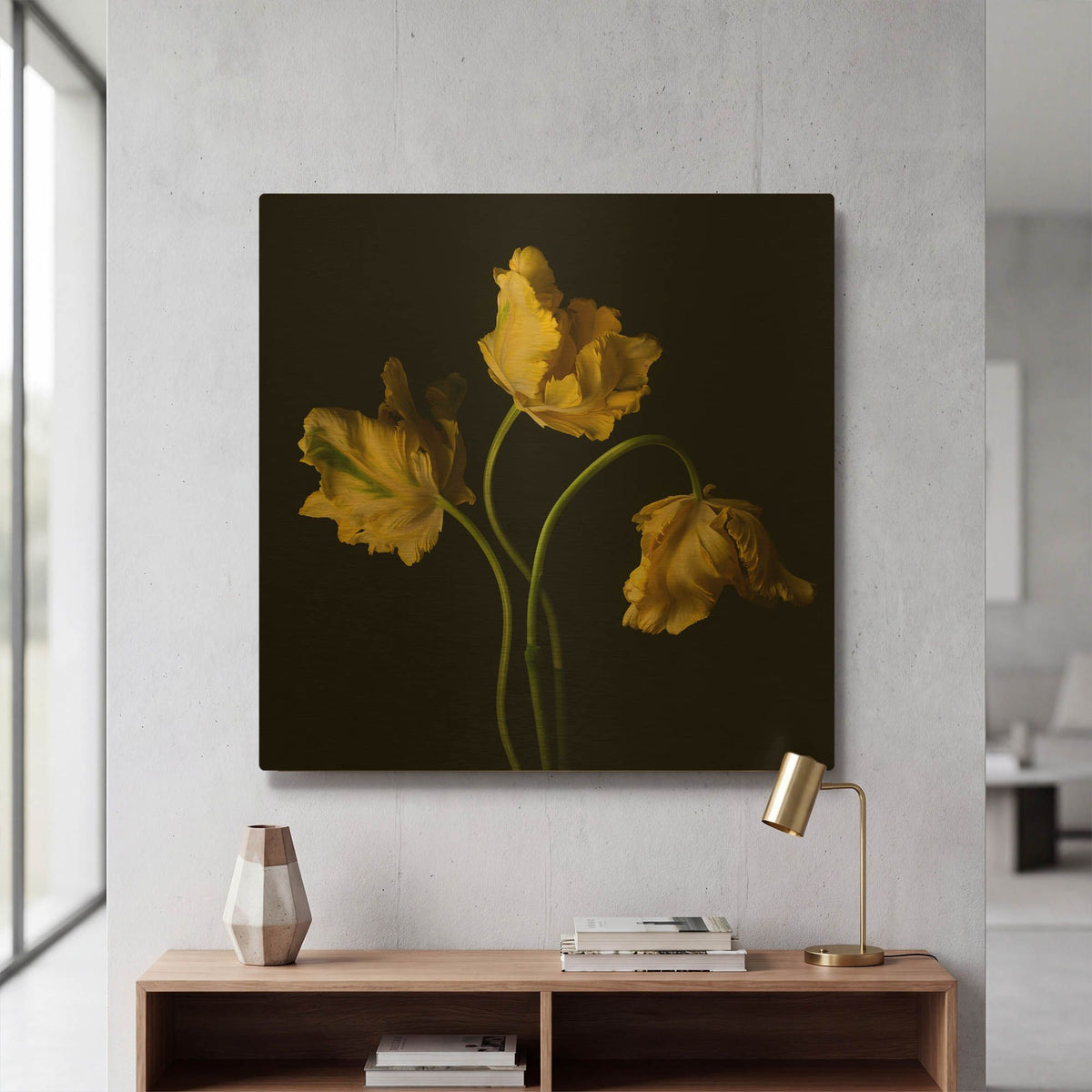 'Yellow Parrot Trio' By Leah McLean Gold Metal Wall Art