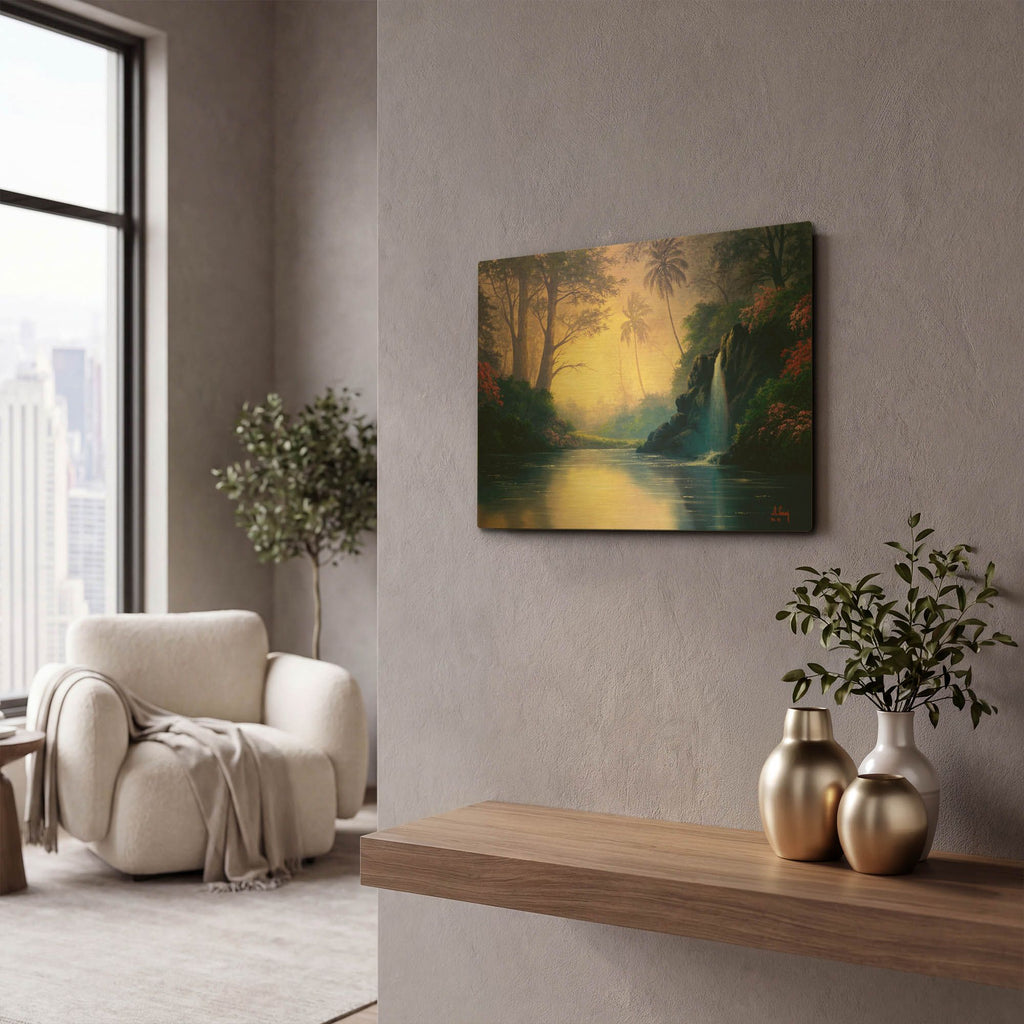 'Mystic Waterfall' By Anthony Casay Gold Metal Wall Art