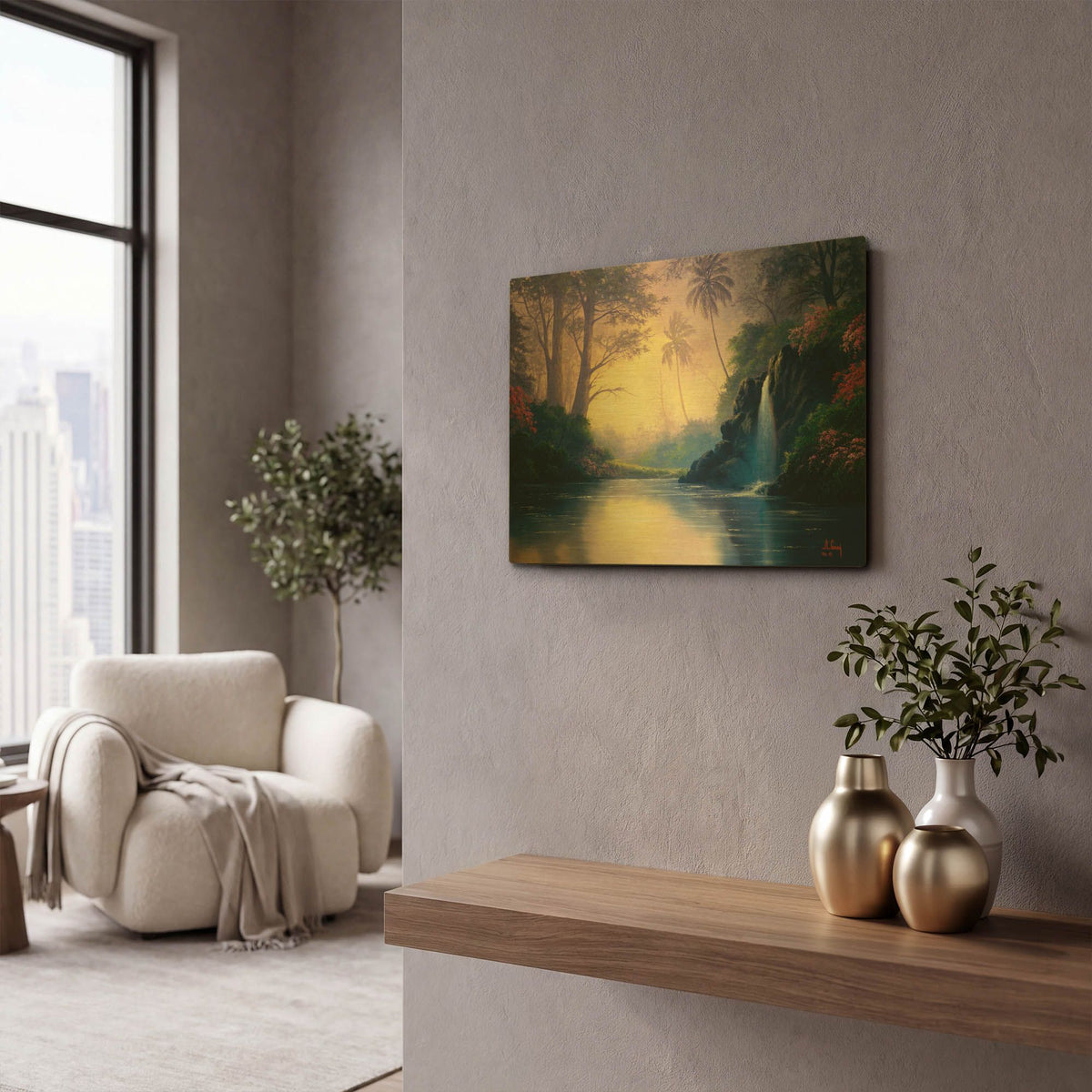 'Mystic Waterfall' By Anthony Casay Gold Metal Wall Art