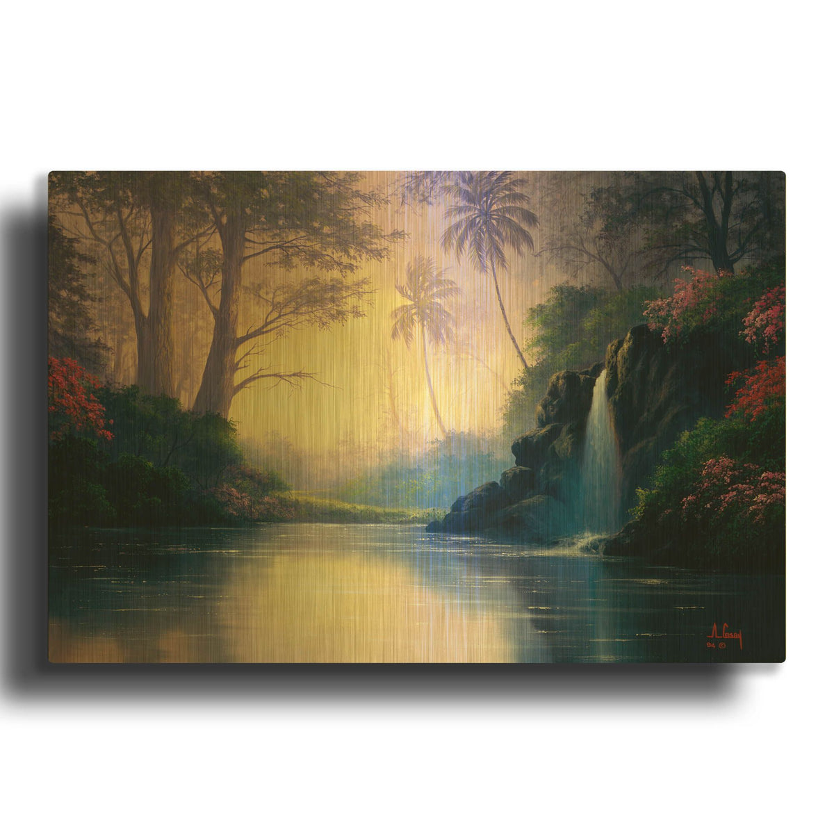 'Mystic Waterfall' By Anthony Casay Gold Metal Wall Art