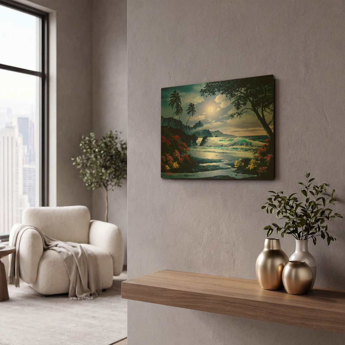 'Moonlight waves' By Anthony Casay Gold Metal Wall Art