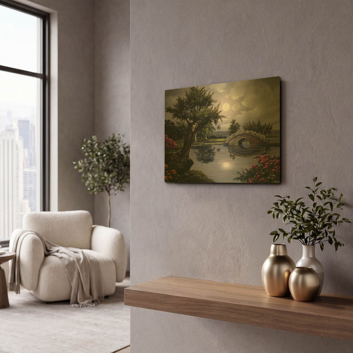 'Late Night Bridge' By Anthony Casay Gold Metal Wall Art