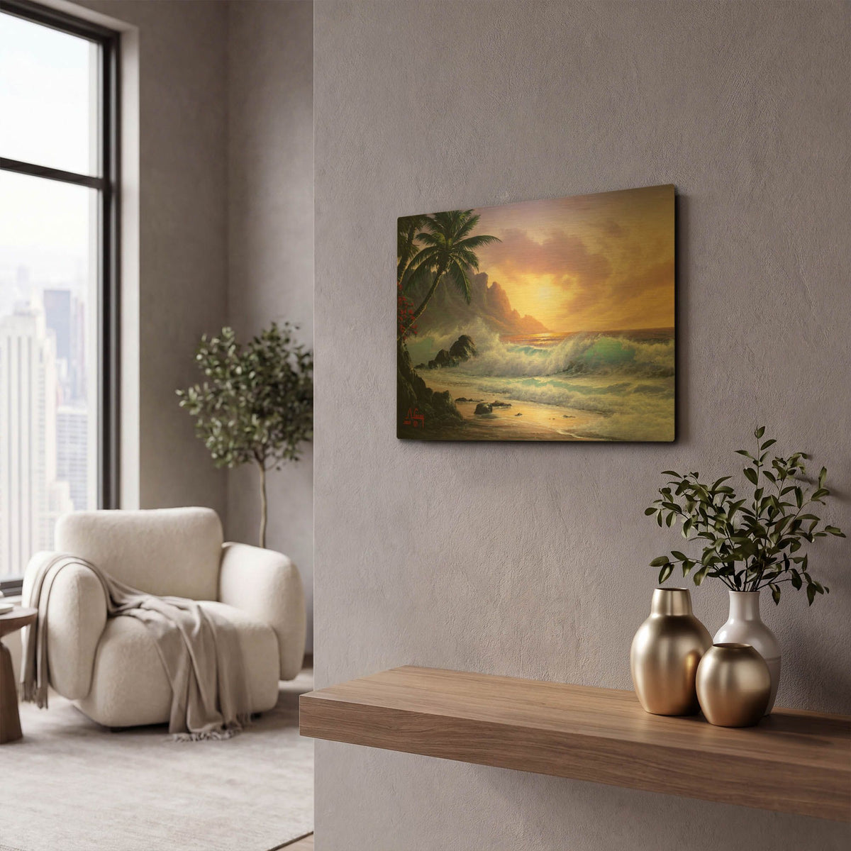 'Sunrise Waves' By Anthony Casay Gold Metal Wall Art