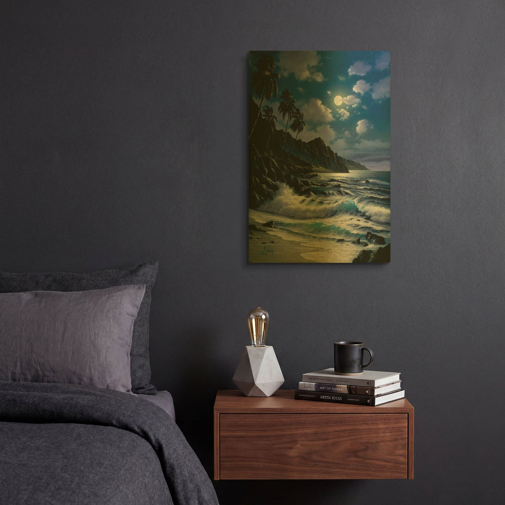 'Night Walkes at the Beach' By Anthony Casay Gold Metal Wall Art