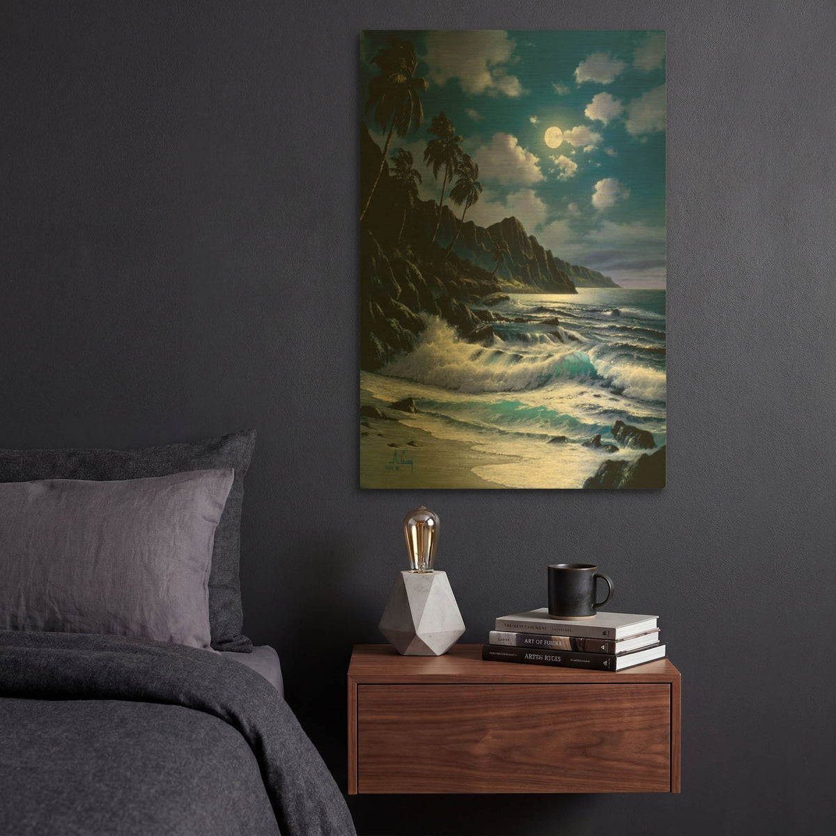'Night Walkes at the Beach' By Anthony Casay Gold Metal Wall Art