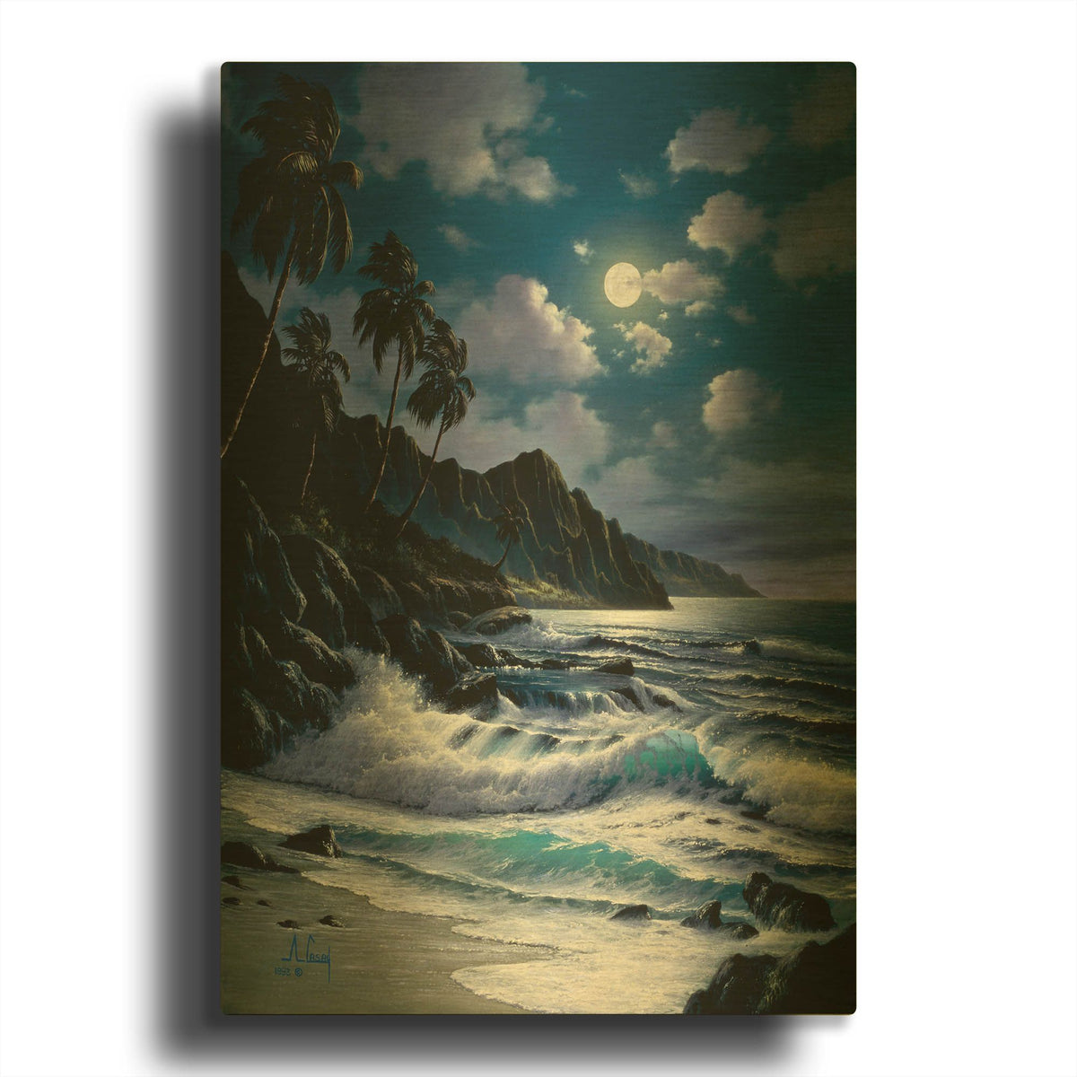 'Night Walkes at the Beach' By Anthony Casay Gold Metal Wall Art