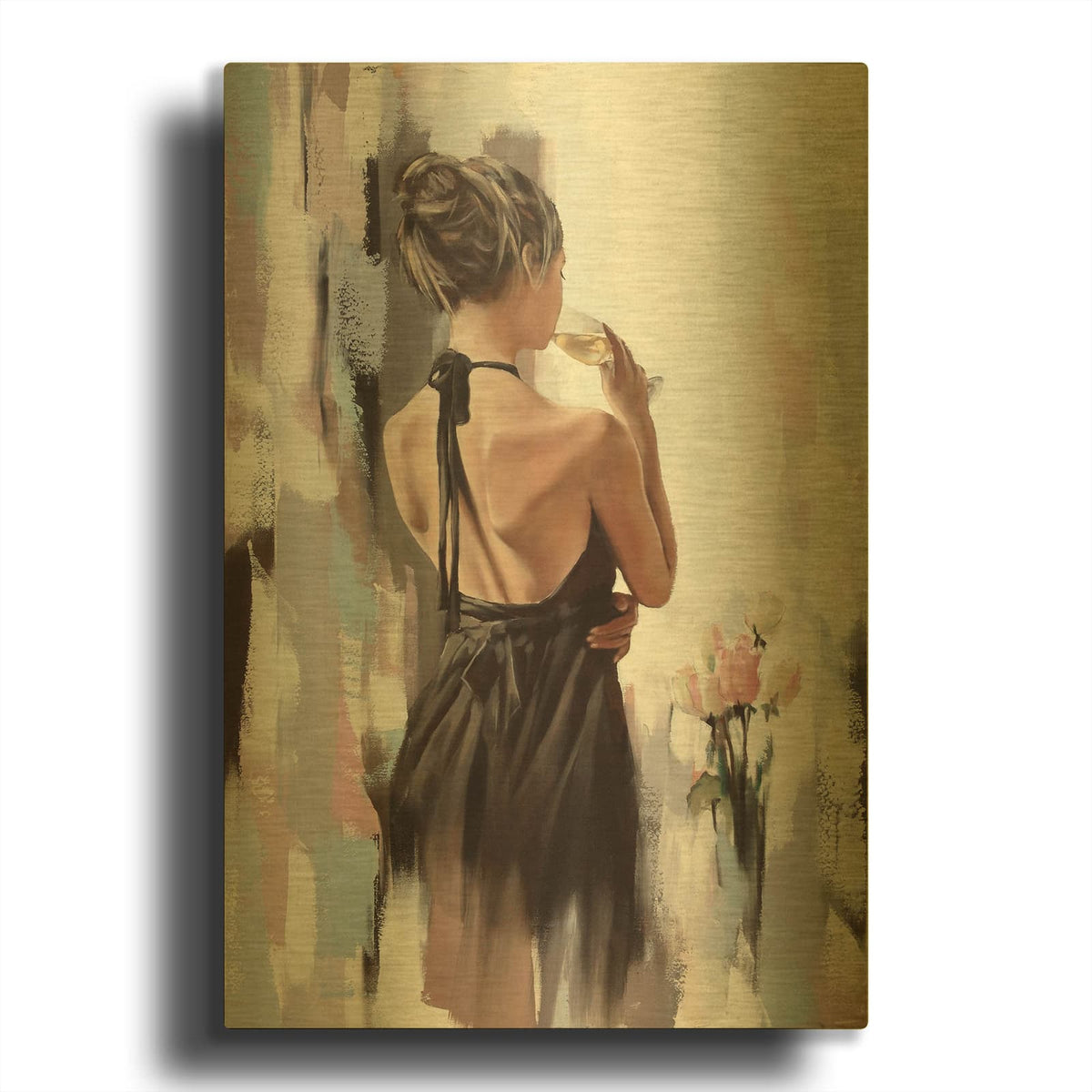 'Girl With Roses' By Alexander Gunin Gold Metal Wall Art