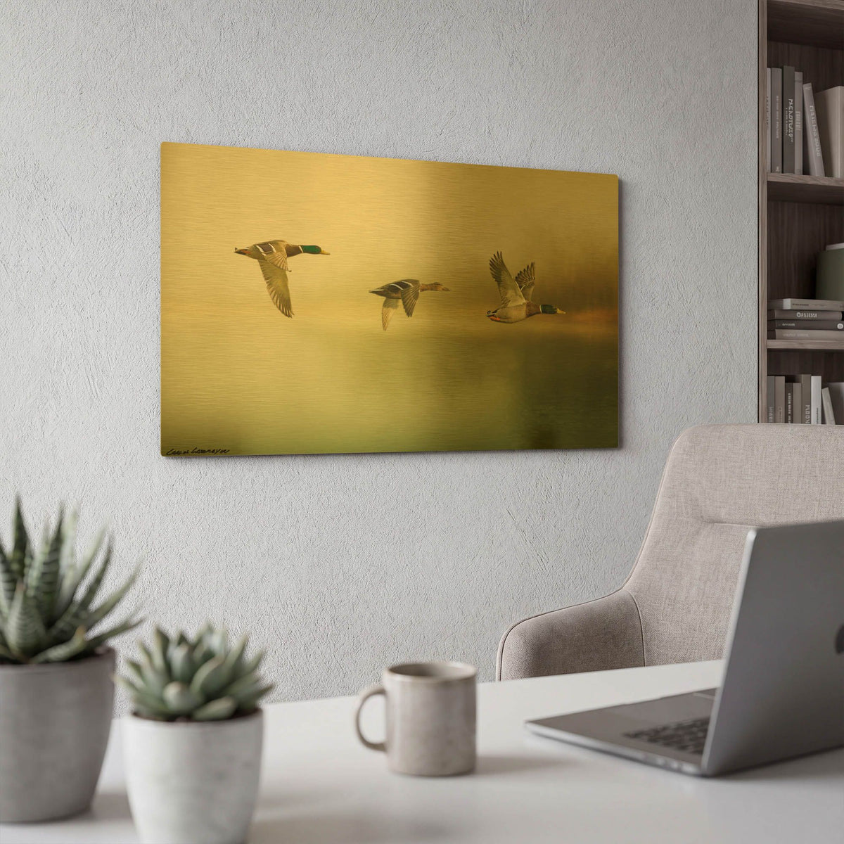 'Ducks Flying' By Carlos Casamayor Gold Metal Wall Art