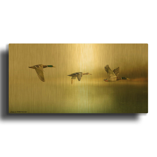 'Ducks Flying' By Carlos Casamayor Gold Metal Wall Art