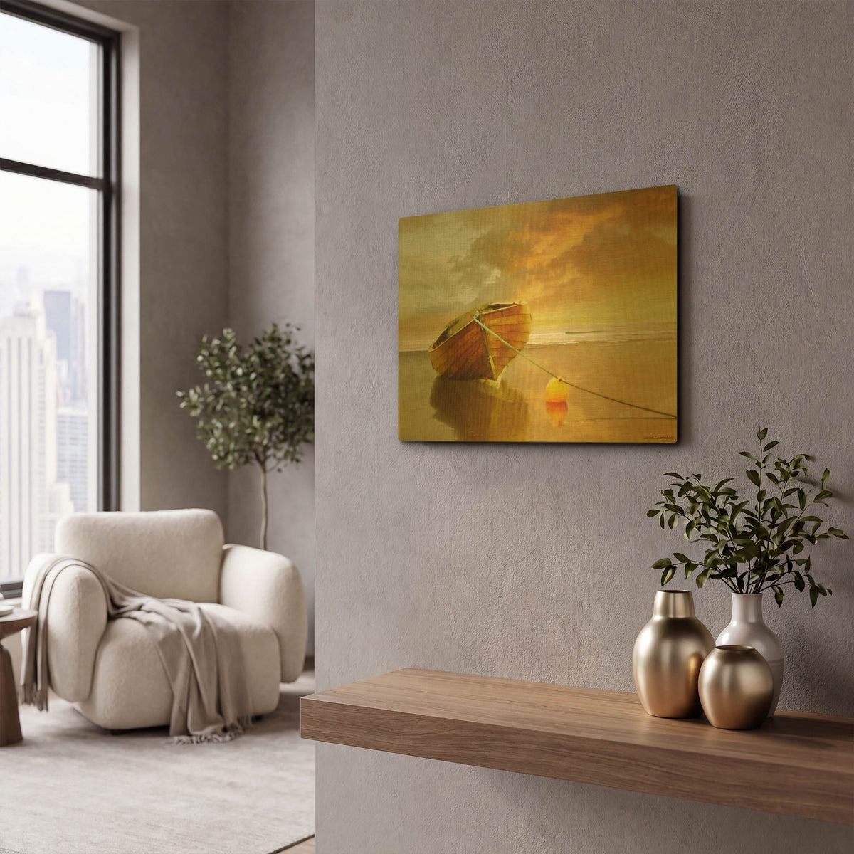 'The Solitude of the Sea II' By Carlos Casamayor Gold Metal Wall Art