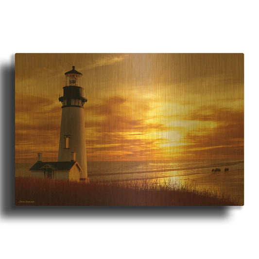 'Lighthouse at Sunset' By Carlos Casamayor Gold Metal Wall Art