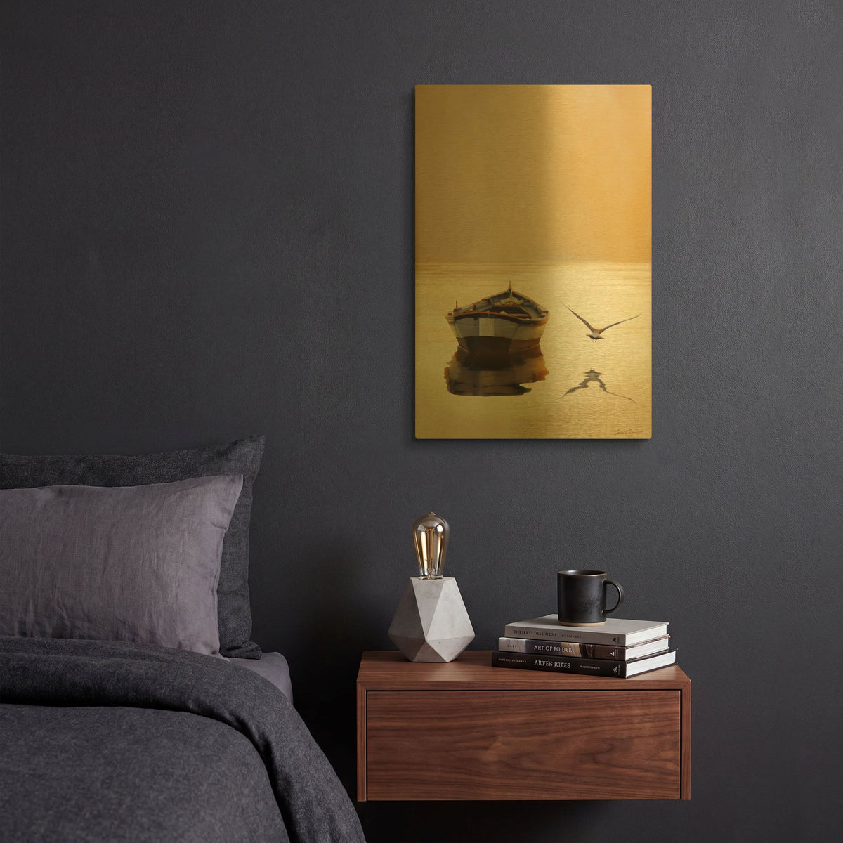 'Sunset in the Pier' By Carlos Casamayor Gold Metal Wall Art