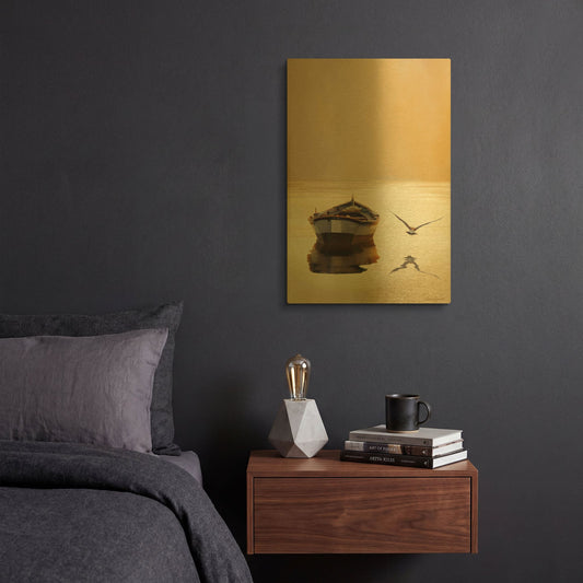 'Sunset in the Pier' By Carlos Casamayor Gold Metal Wall Art
