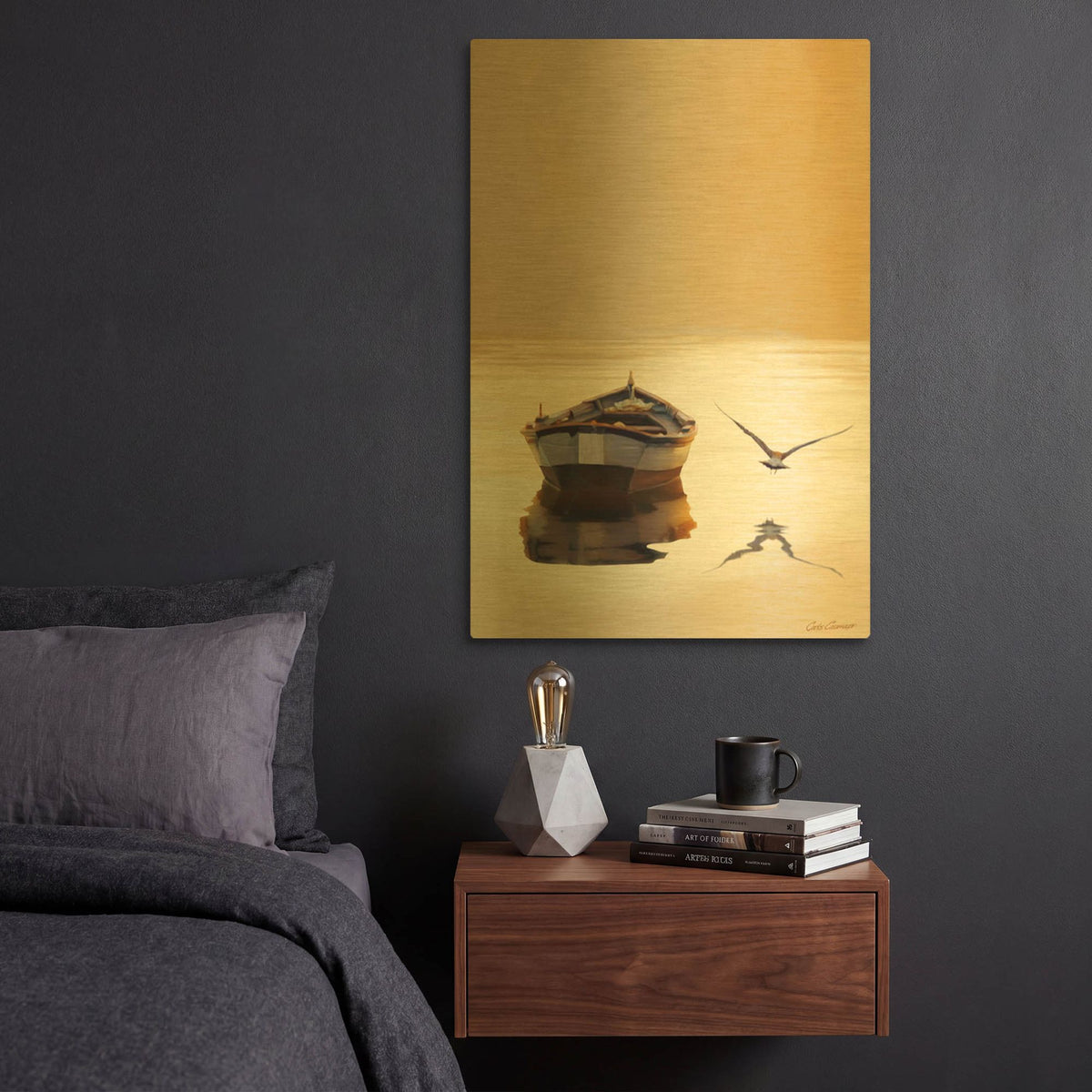 'Sunset in the Pier' By Carlos Casamayor Gold Metal Wall Art