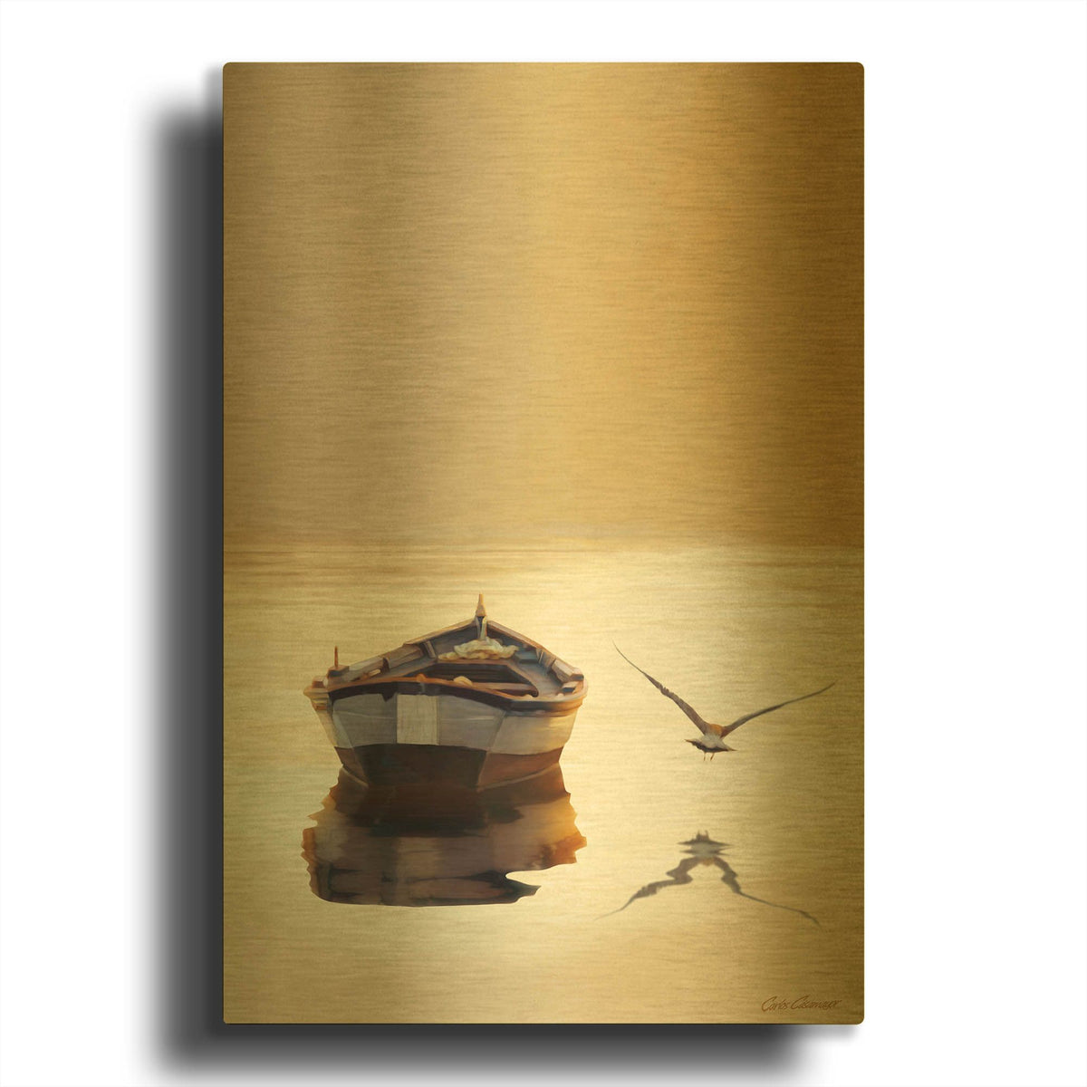 'Sunset in the Pier' By Carlos Casamayor Gold Metal Wall Art